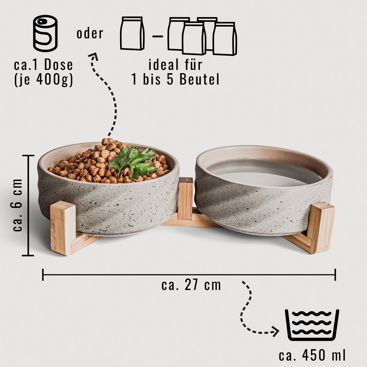 ne & no® ceramic double -food bowl with bamboo tap i 2er - Image 5