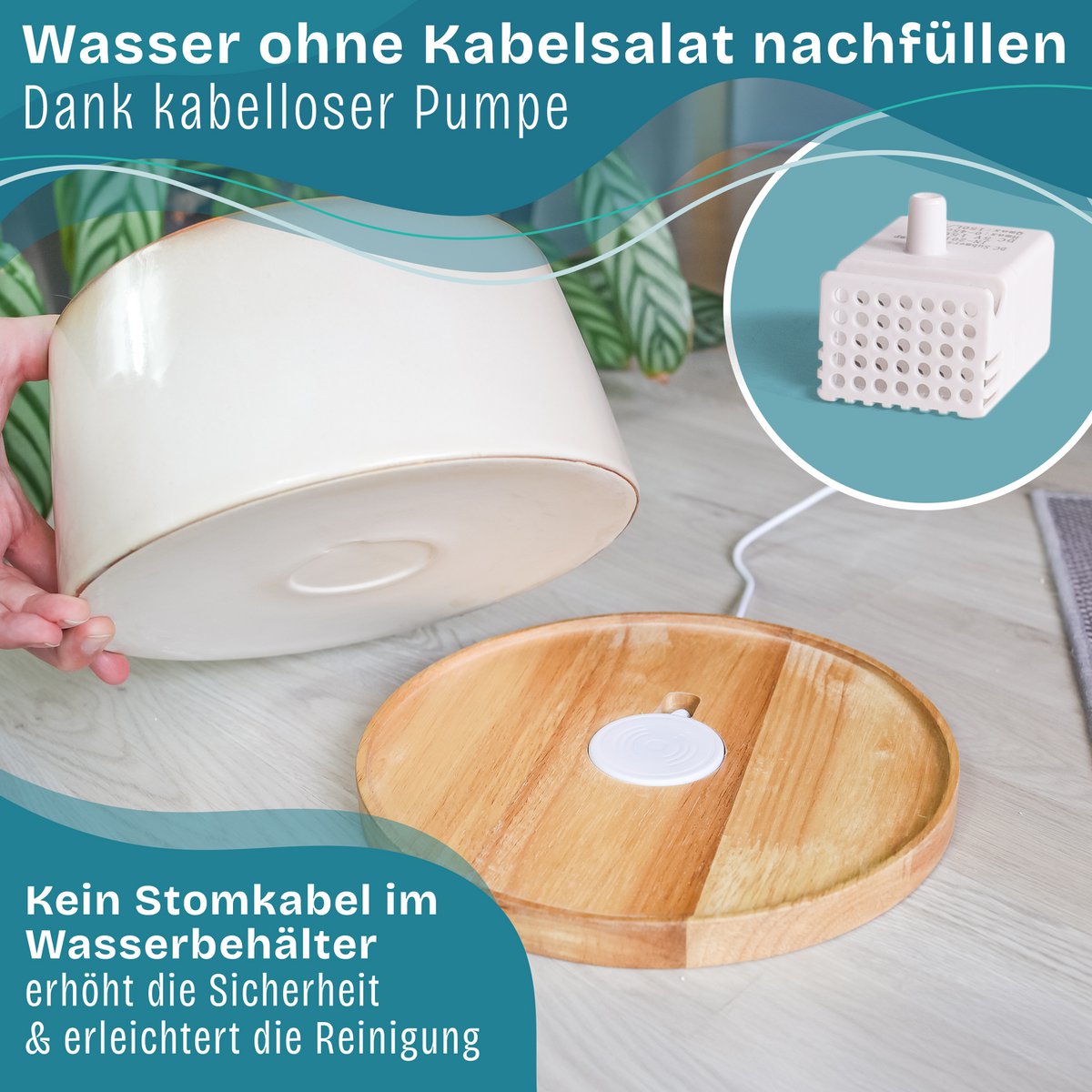 ne & no® ceramic drinking fountain for cats i bamboo base i induction - Image 2