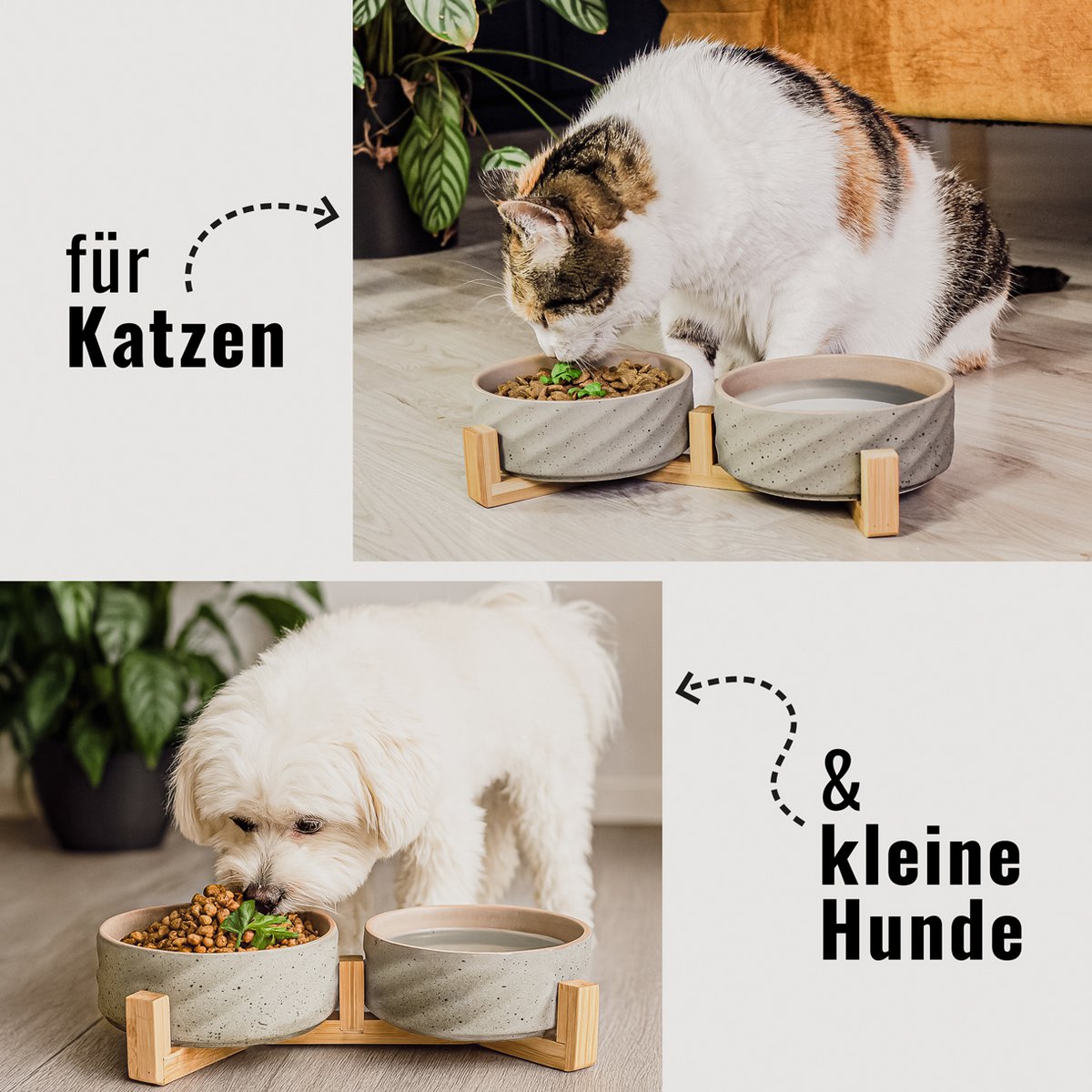 ne & no® ceramic double -food bowl with bamboo tap i 2er - Image 10