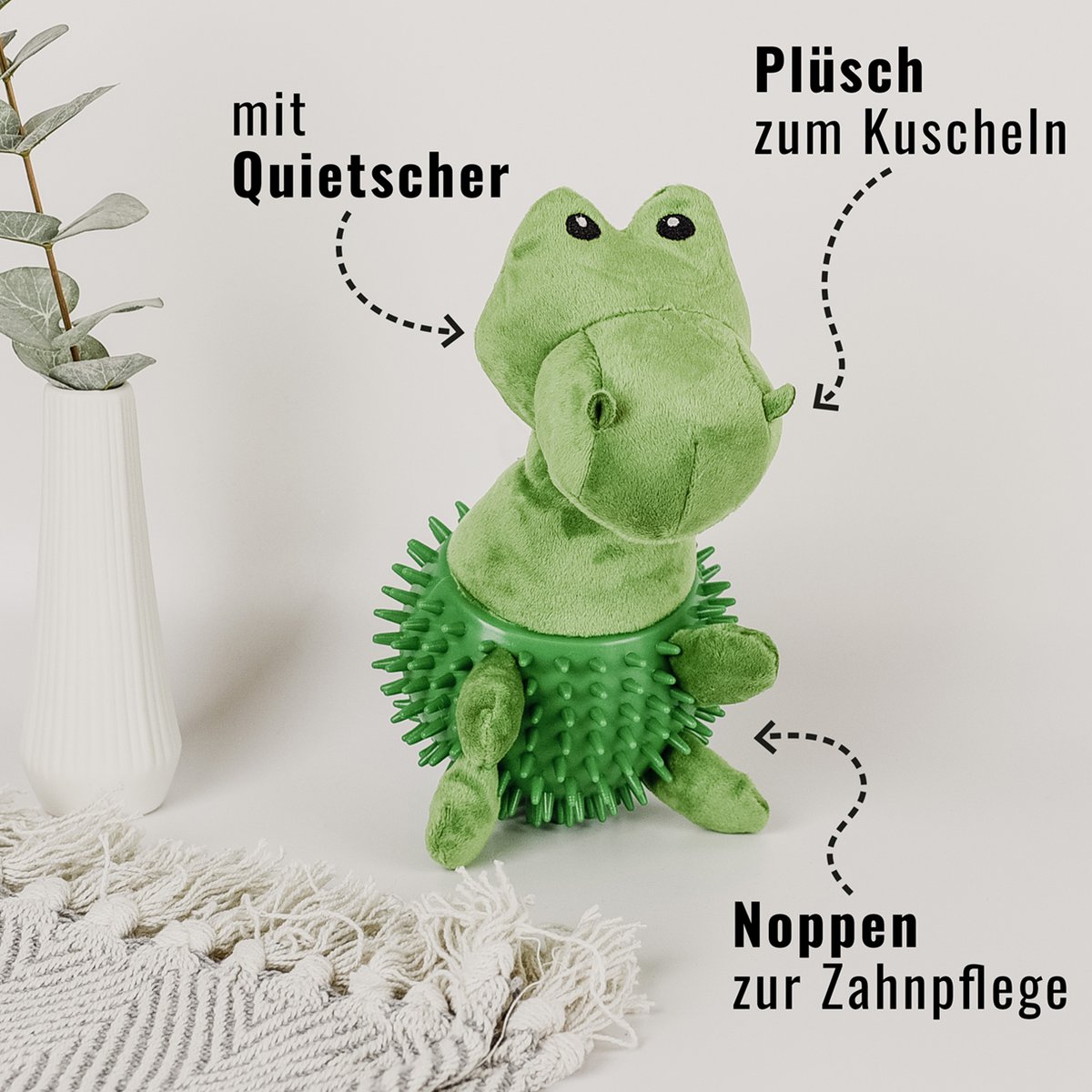 ne & no® dog toys dino/ plush animal + Kielzeiten + squeaker - Image 3