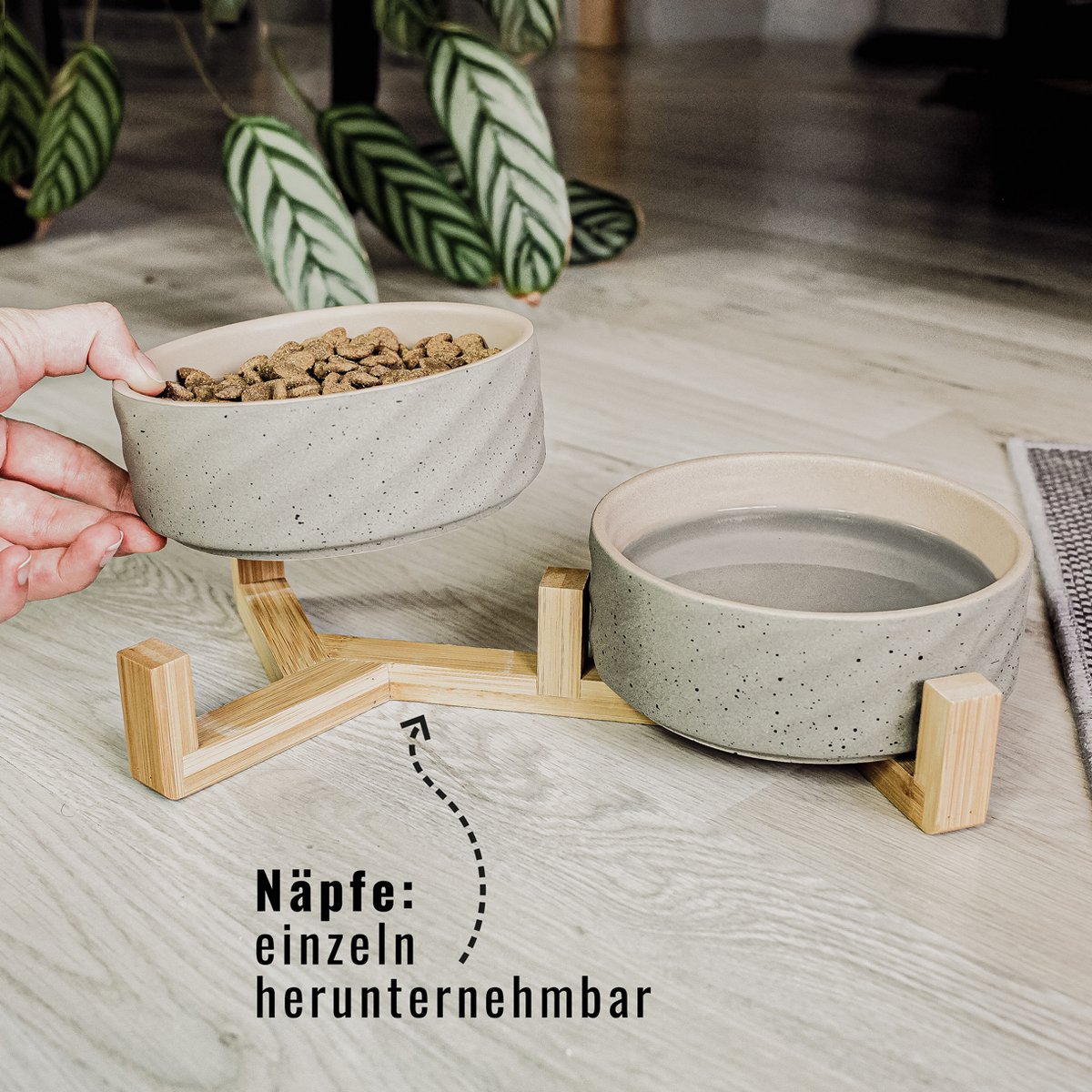 ne & no® ceramic double -food bowl with bamboo tap i 2er - Image 9