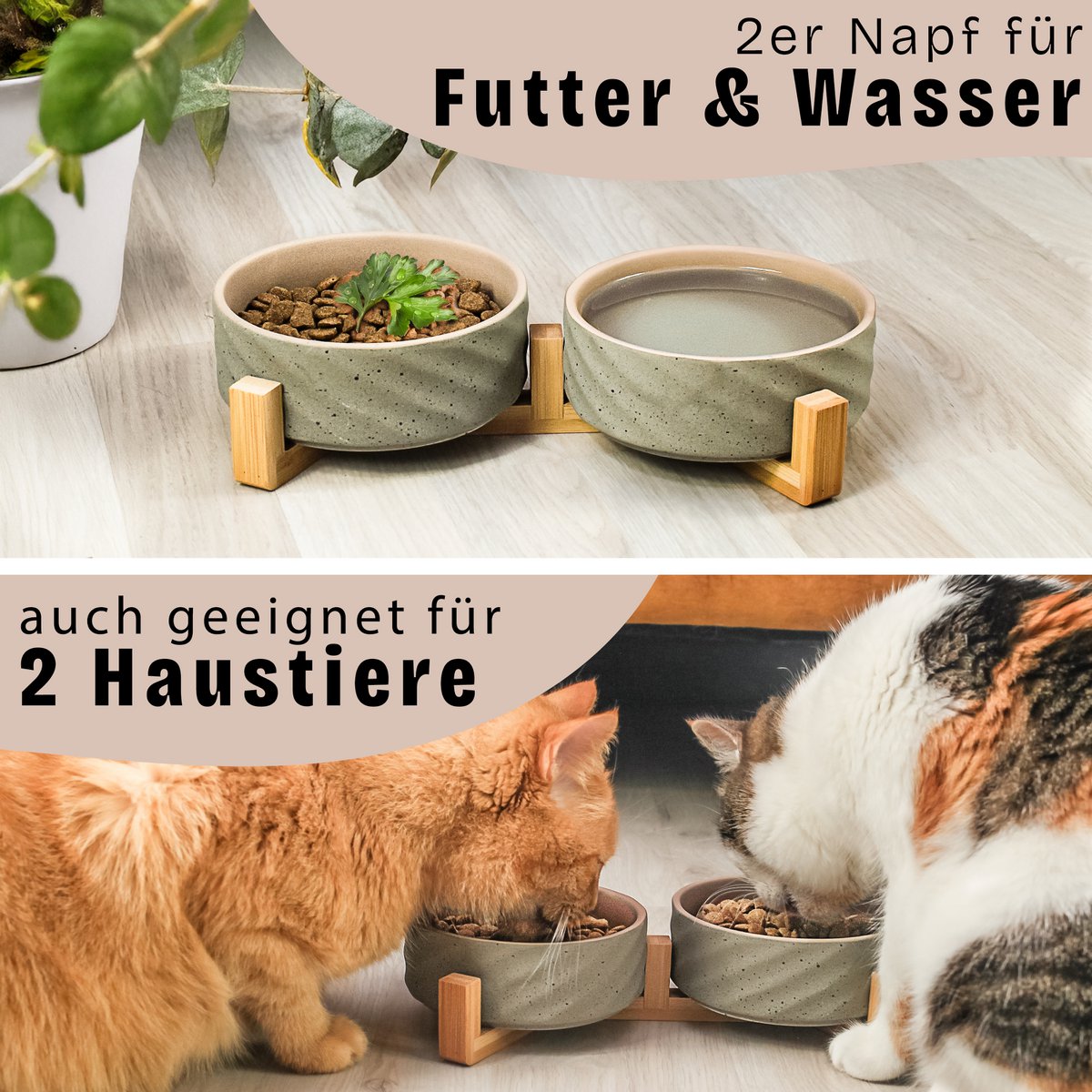 ne & no® ceramic double -food bowl with bamboo tap i 2er - Image 11