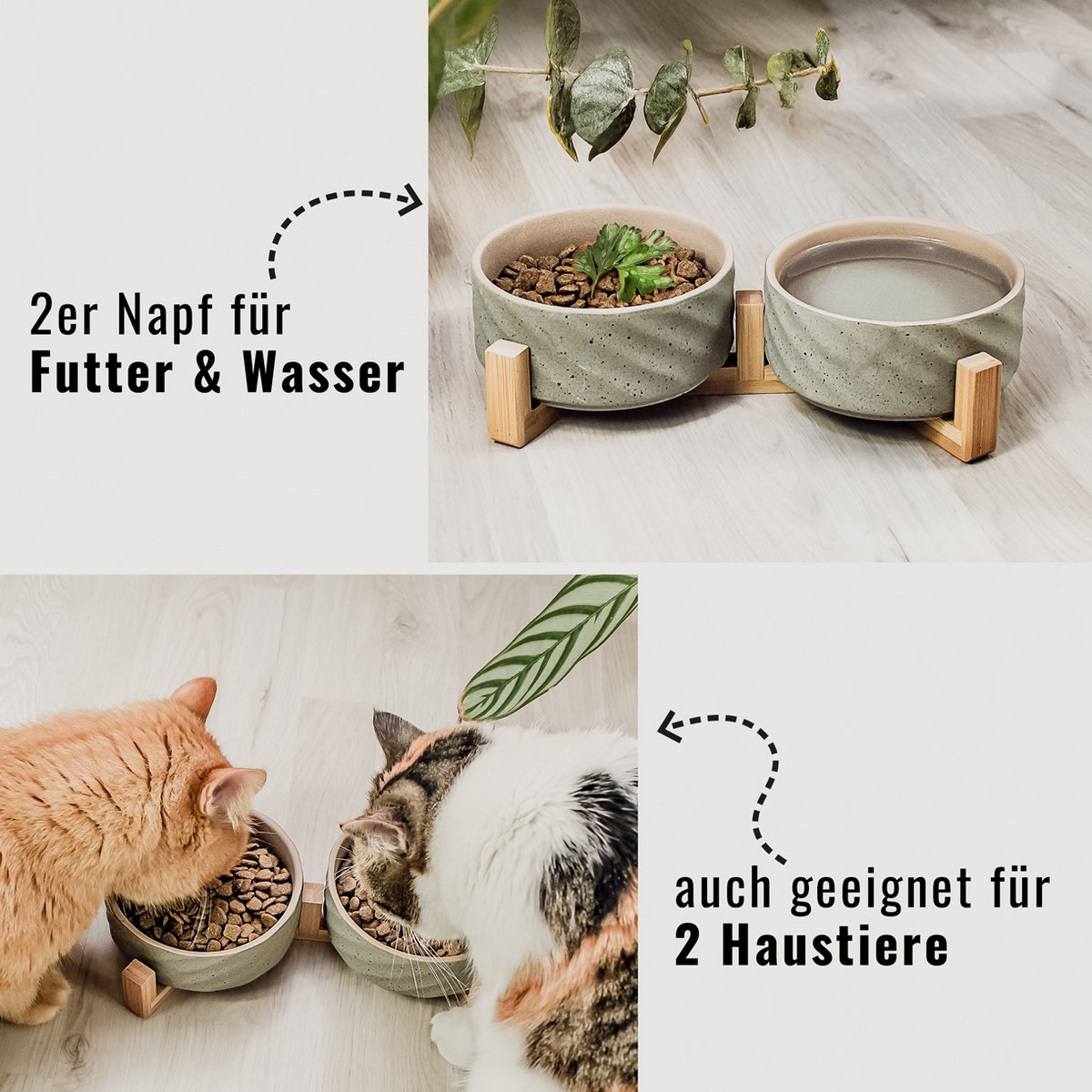 ne & no® ceramic double -food bowl with bamboo tap i 2er - Image 8