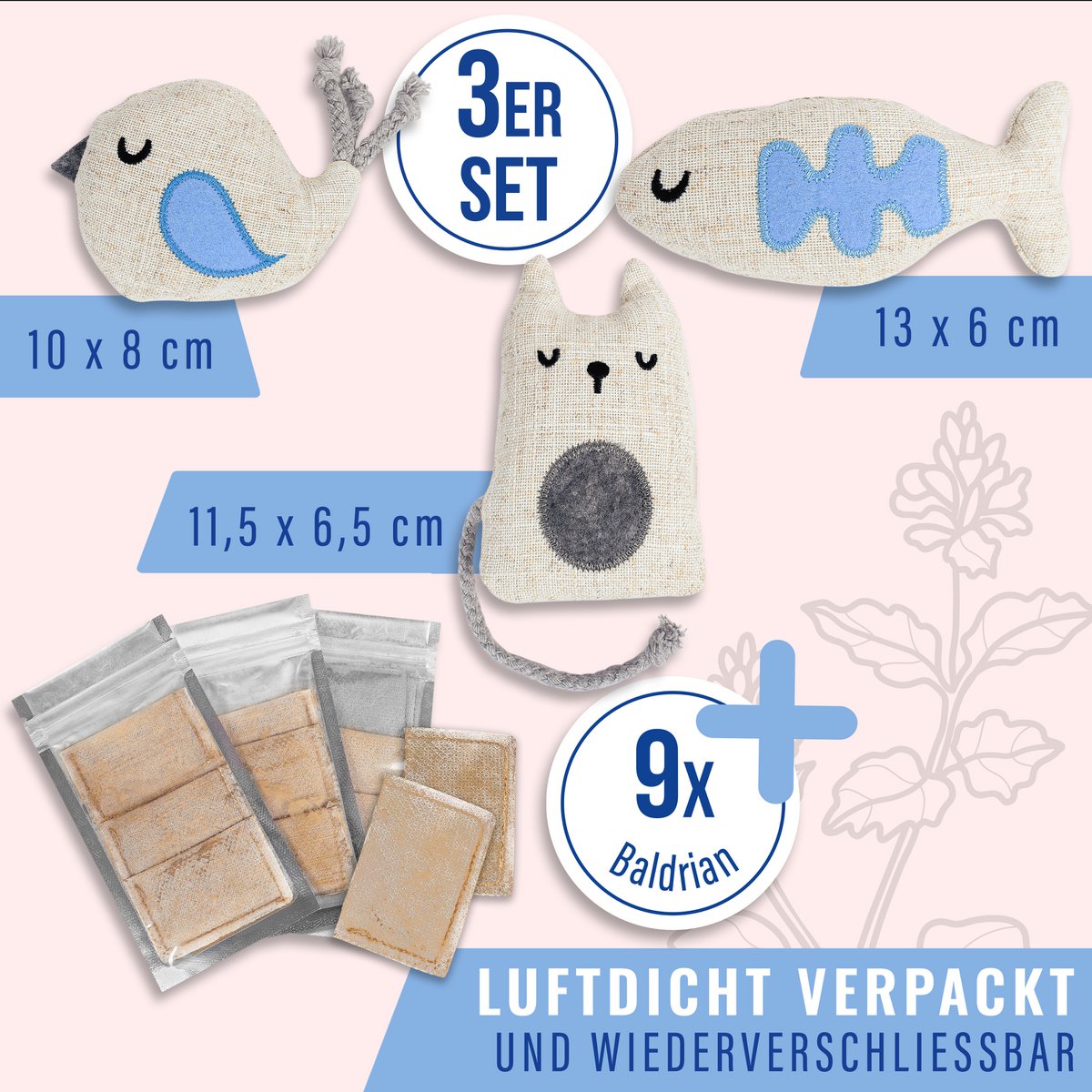 Ne & No® cat toys with valerian, 3 -series set play animals with 9 Baldian bag (1.5g each), refillable, can be reinstated - Image 3