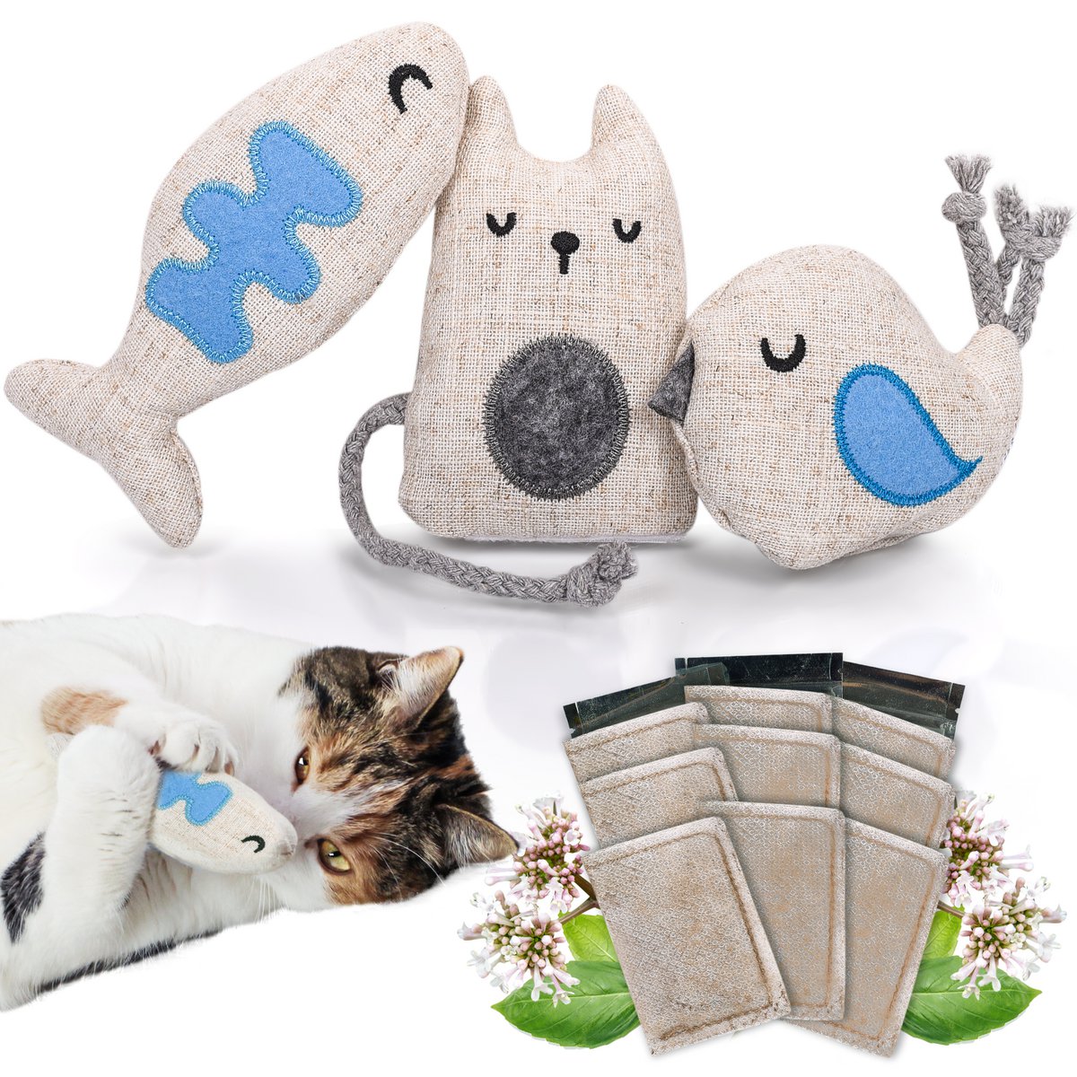 Ne & No® cat toys with valerian, 3 -series set play animals with 9 Baldian bag (1.5g each), refillable, can be reinstated - Image 4